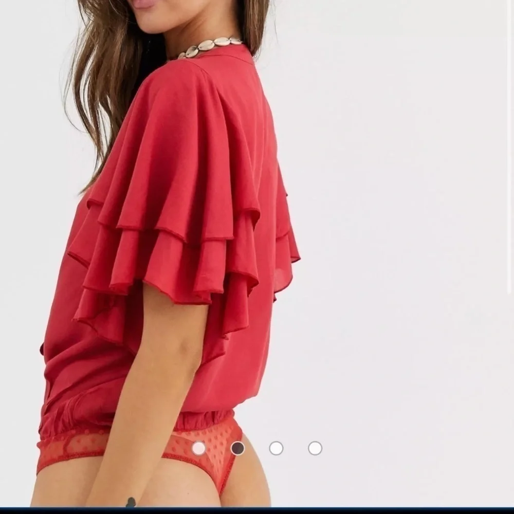 Free People Intimately Size XS Call Me Later Ruffle Sleeve Plunging Bodysuit Top